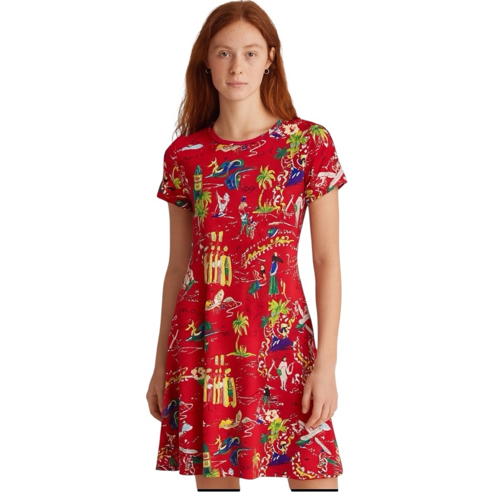 Vintage Polo Ralph Lauren Hawaiian Dress / Red Aloha Swing Dress Medium (10-12)